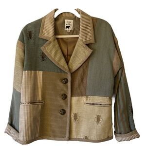 Max & Mabel Patchwork Blazer Jacket Size Large Silk Blend Button Front Boutique